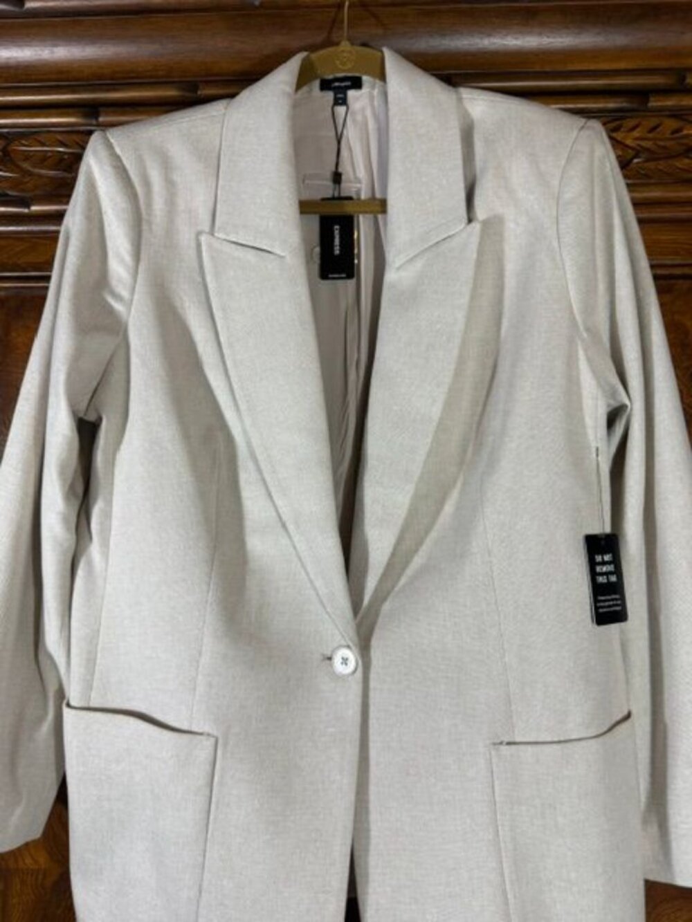 Express Oatmeal Heather Luxe Lounge Cotton Wool Blend Blazer - Picture 3 of 11